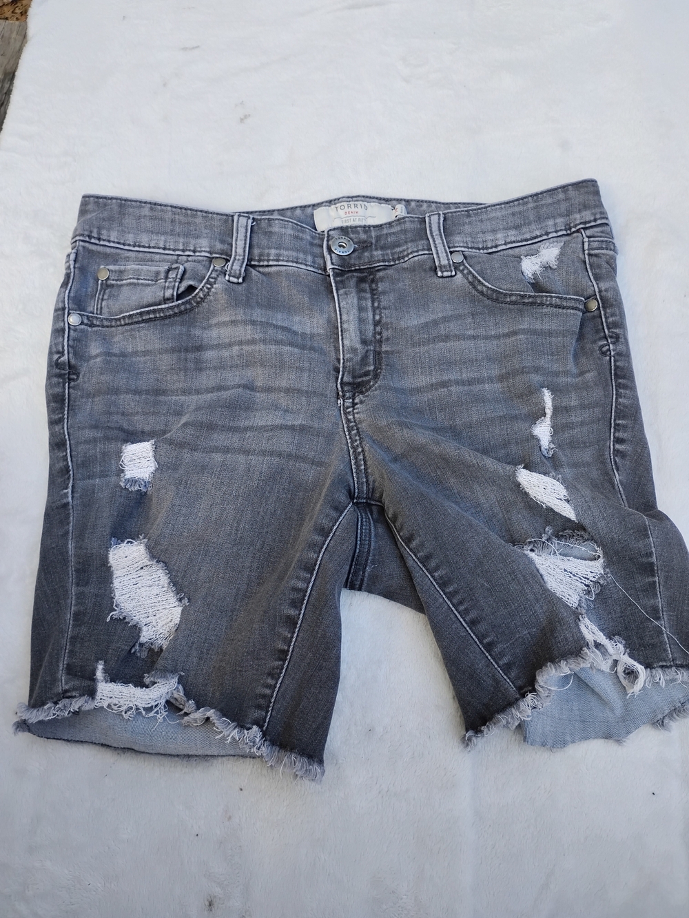 Grey Distressed Women's Denim Shorts - Casual Summer Style